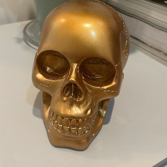 Gold Skull Head Collectible Skeleton Decoration Figurine - Picture 2 of 3